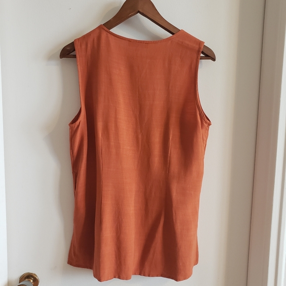 Lily Morgan Burnt Orange Sleeveless Blouse Wooden Buttons Viscose Linen Woman M - Picture 2 of 9